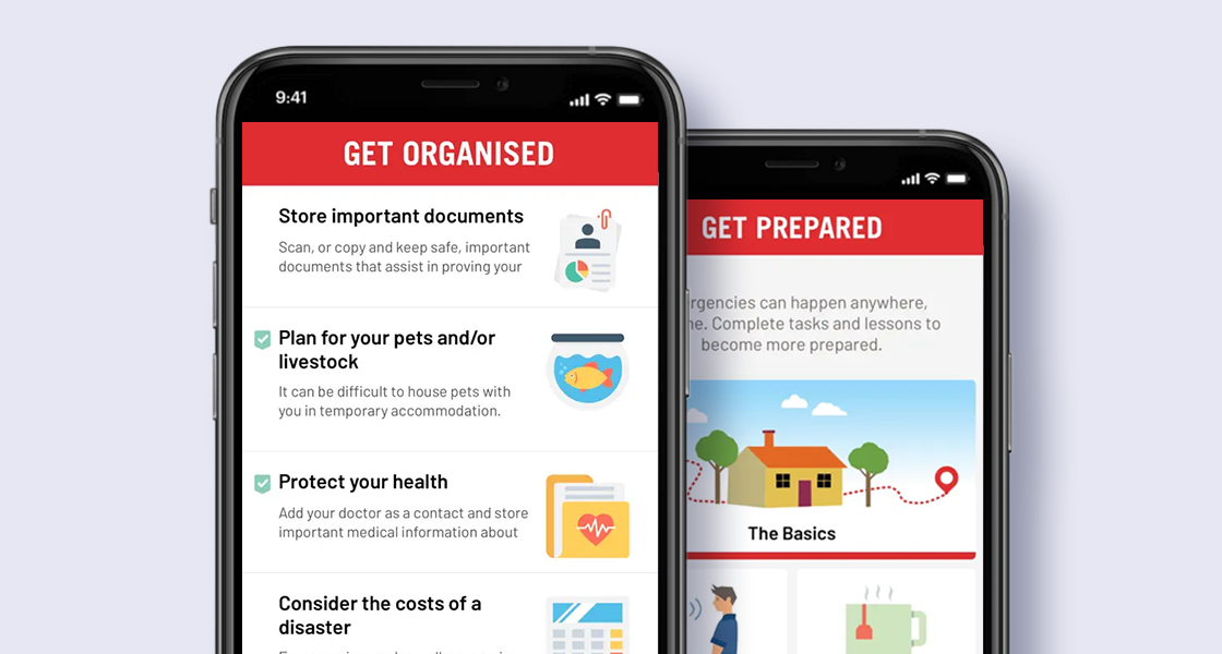 Smart phone showing Red Cross get Prepared app