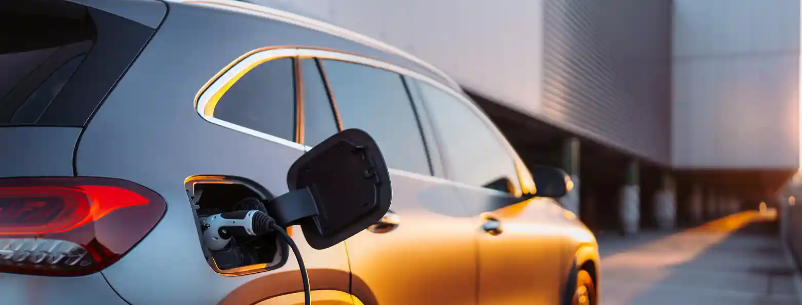 EV car being charged in an industrial car park