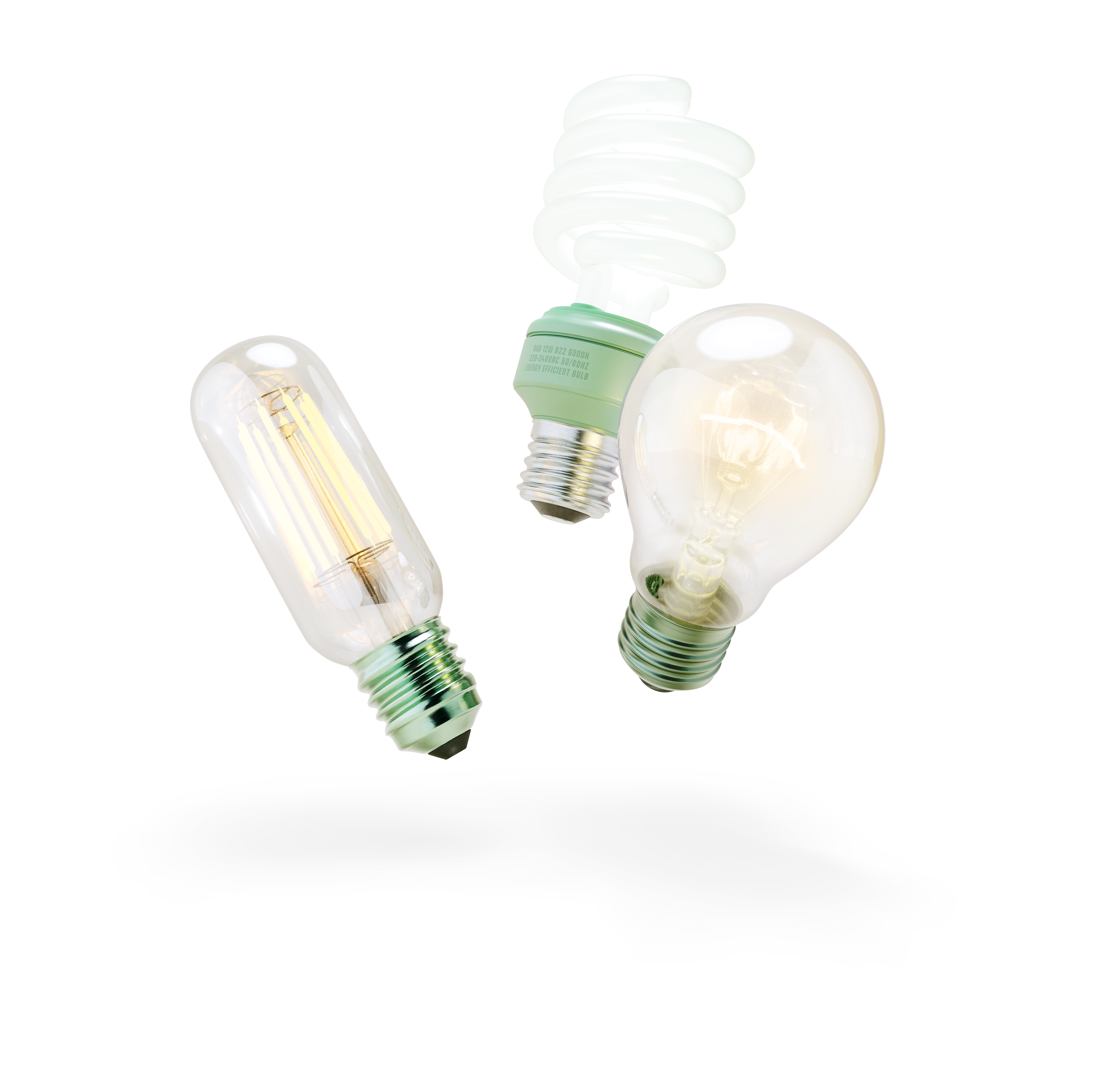 Render of three light bulbs.