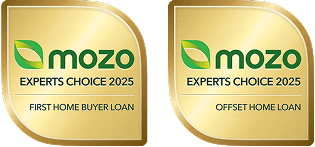 Mozo Experts Choice 2025 award badges for First Home Buyer Loan and Offset Home Loan.